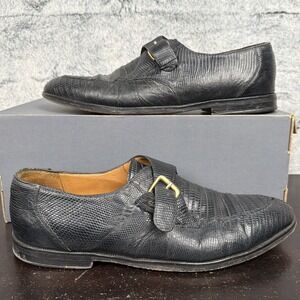 MEZLAN Monk Strap Dress Shoes Black Mens 9.5 GENUINE LIZARD Skin Split-Toe SPAIN